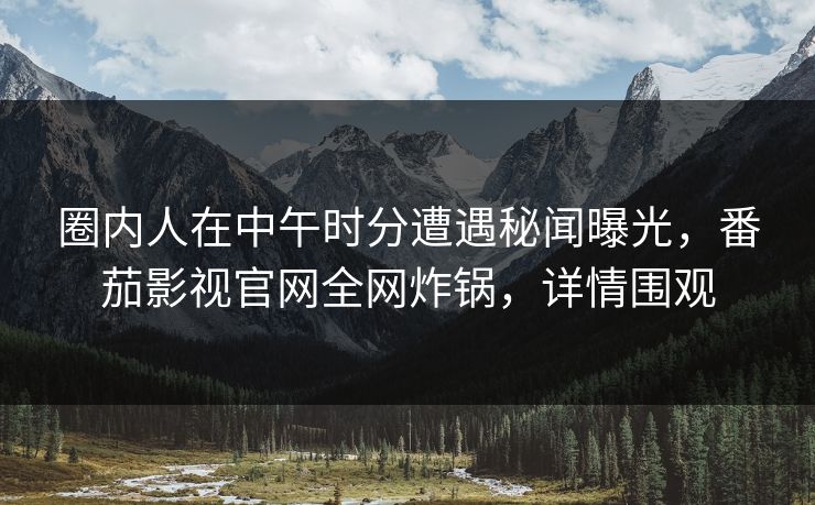 圈内人在中午时分遭遇秘闻曝光，番茄影视官网全网炸锅，详情围观