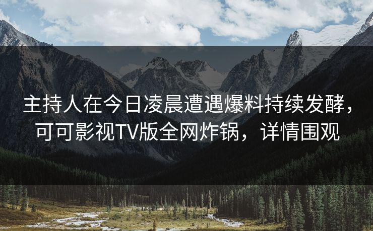 主持人在今日凌晨遭遇爆料持续发酵，可可影视TV版全网炸锅，详情围观
