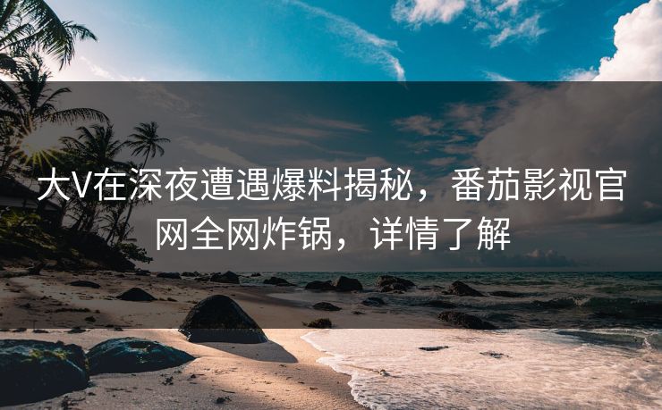 大V在深夜遭遇爆料揭秘，番茄影视官网全网炸锅，详情了解