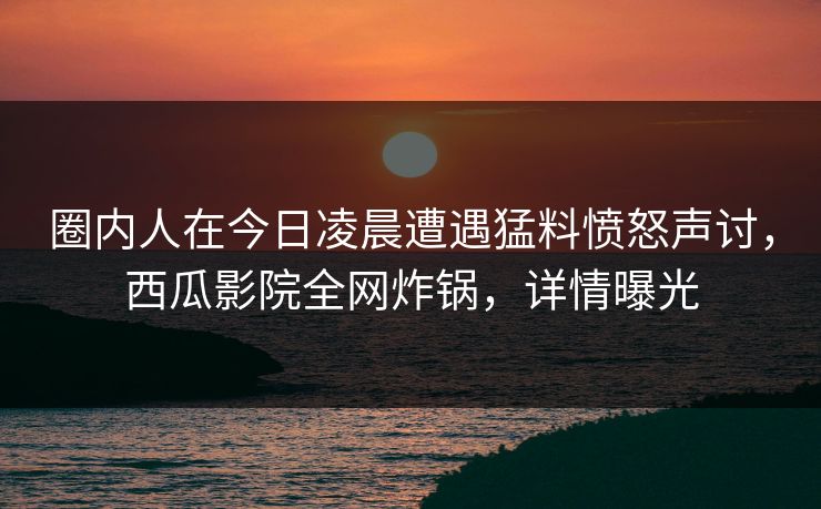圈内人在今日凌晨遭遇猛料愤怒声讨，西瓜影院全网炸锅，详情曝光
